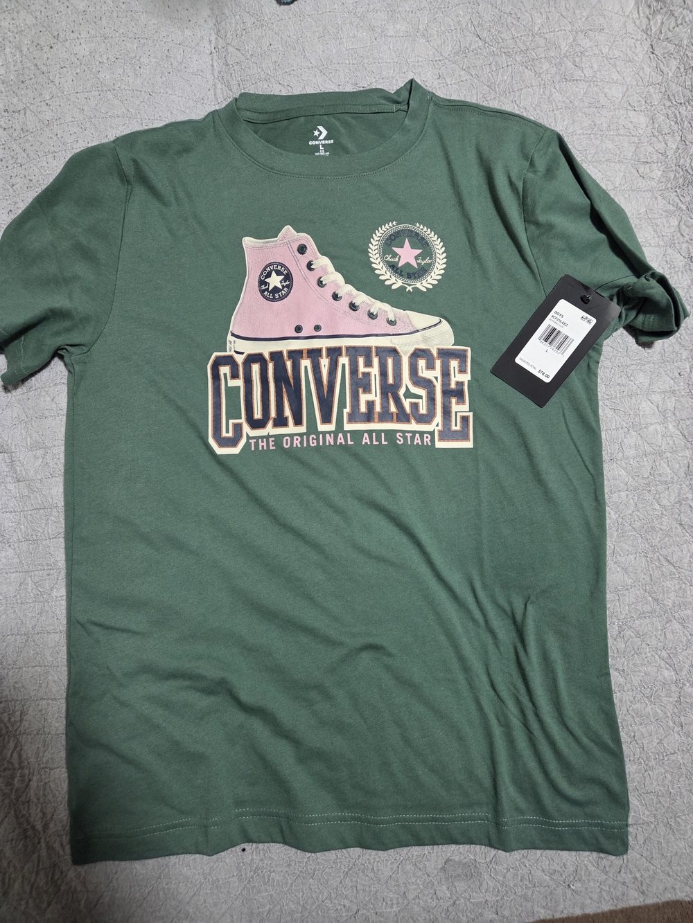 Converse Green Graphic Tee with Pink Sneaker Print